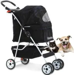 Black Wedyvko Pet Dog Stroller Handle 360° Front Wheel Rear Wheel with Brake for Small Medium Dogs & Cats 4 Wheel Foldable Cat Dog Stroller with Storage Basket 